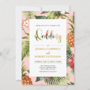 Pink & Gold   Tropical Summer Wedding Invitation