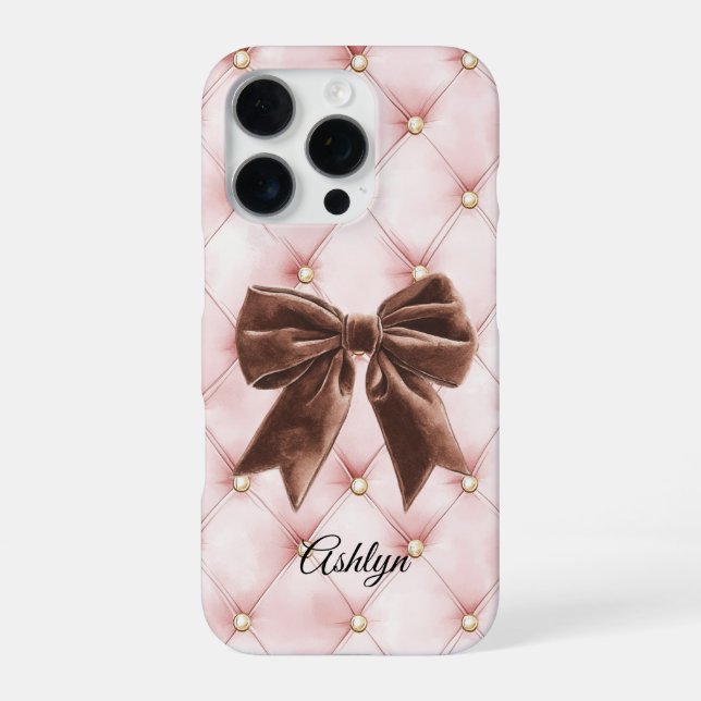 Pink Gold Tufts Brown Bow iPhone Case (Back)