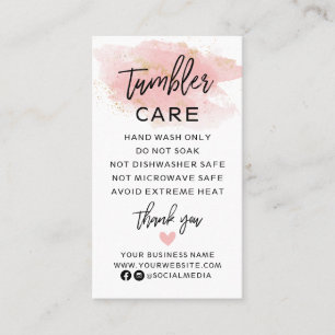 Pink Gold Tumbler Care Instructions Business Card