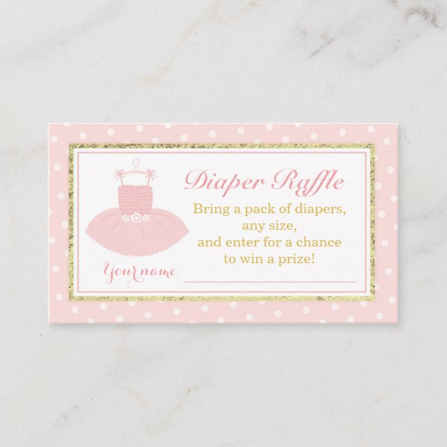 Pink & Gold Tutu Baby Shower Diaper Raffle Ticket Enclosure Card (Front)