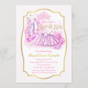Pink Gold Tutu Princess Sip and See Invitations