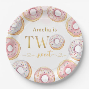 Pink Gold Two Sweet Doughnut Birthday Paper Plates