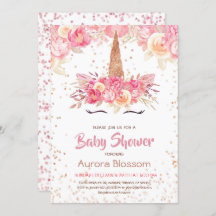 Pink & Gold Unicorn Baby Shower Invitation