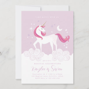 Pink Gold Unicorn Birthday Party Invite Girl