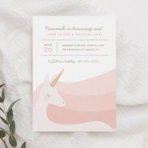 Pink Gold Unicorn Watercolor Girl Birthday Party I Invitation