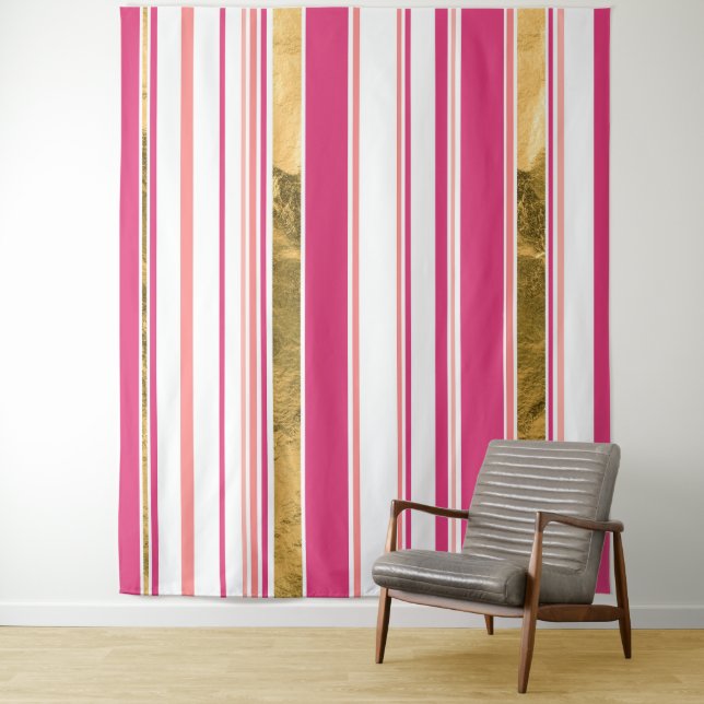 Pink gold vertical Pattern  Tapestry (In Situ)