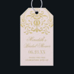 Pink Gold Vintage Glamour Wedding Bridal Shower Gift Tags<br><div class="desc">Elegant vintage inspired pastel pale pink wedding bridal shower favour tags feature an ornate decorative border design with a metallic champagne gold shimmer appearance. Personalise the custom text and thank you message for your favours.</div>