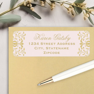 Pink Gold Vintage Glamour Wedding Return Address