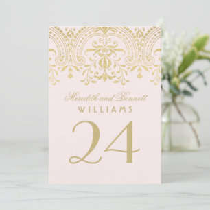 Pink Gold Vintage Glamour Wedding Table Number