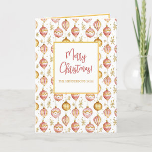 Pink Gold Vintage Ornaments Christmas Holiday Card