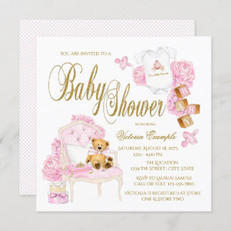 Pink Gold Watercolor Baby Shower Invitations