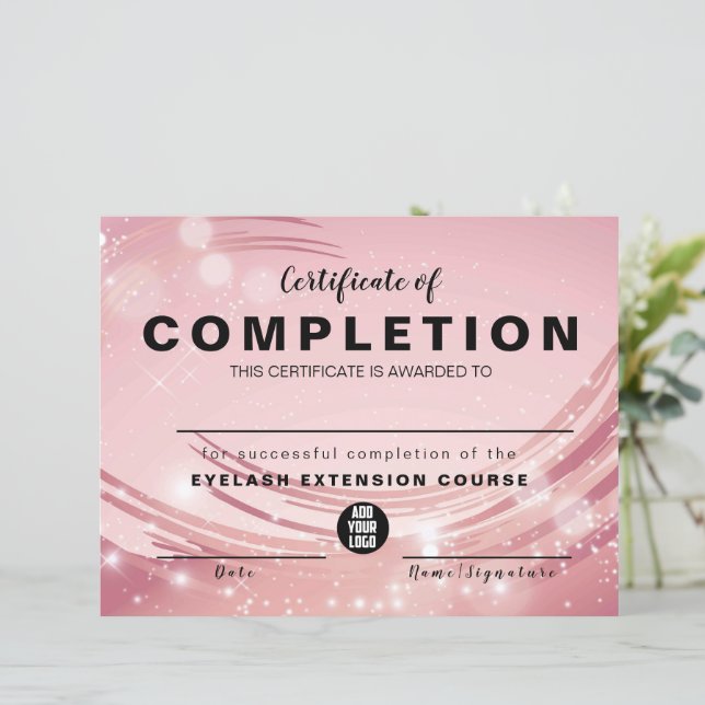  Pink Gold Watercolor  Certificate of Completion (Standing Front)