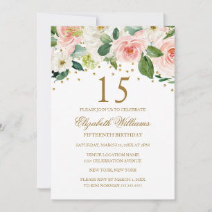 Pink Gold Watercolor Floral 15th Birthday Invitation