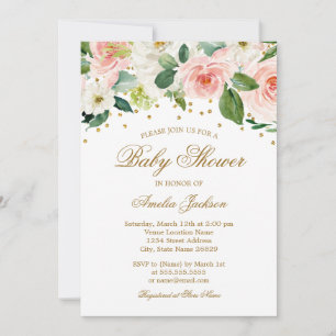 Pink Gold Watercolor Floral Baby Shower Invitation