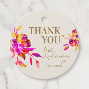 Pink Gold Watercolor Floral Bridal Shower Brunch Favour Tags