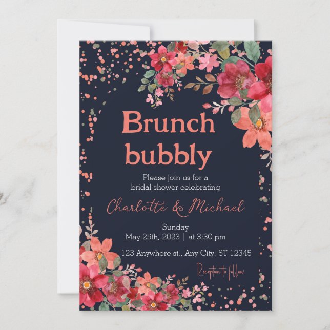 Pink Gold Watercolor Floral Bridal Shower Brunch  Invitation (Front)