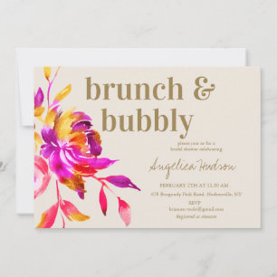 Pink Gold Watercolor Floral Bridal Shower Brunch Invitation