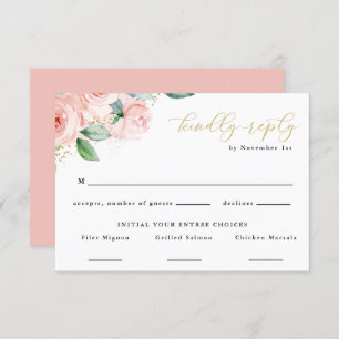 Pink & Gold Watercolor Floral Food Choice Reply RSVP Card