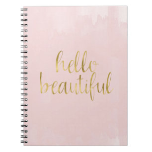 Pink Gold Watercolor Hello Beautiful Spiral Notebook