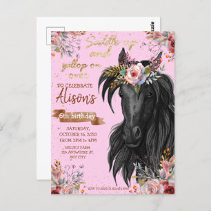 Pink Gold Watercolor horse birthday cowgirl Postcard