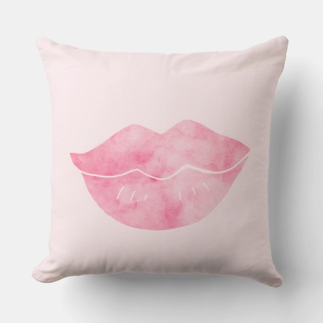 Pink Gold Watercolor Lips Cushion (Front)