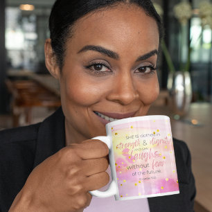 Pink Gold Watercolor Proverbs 31:25 Bible Verse Coffee Mug