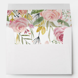 Pink Gold Watercolor Roses A7 Envelopes