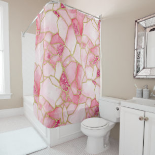 Pink Gold Watercolor Sea Glass Mosaic Pattern Shower Curtain