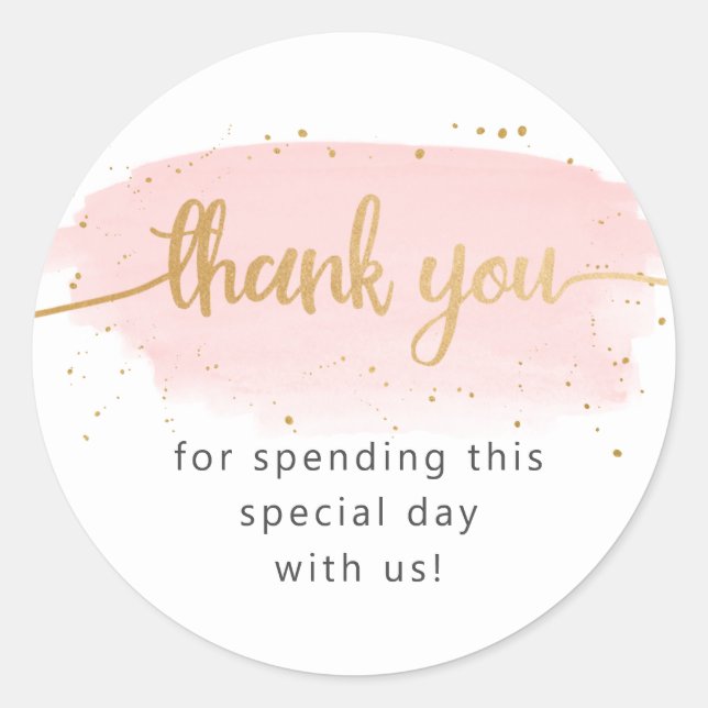Pink Gold Watercolor Thank you Classic Round Sticker (Front)
