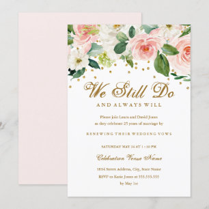 Pink Gold Watercolor Vow Renewal Anniversary Invitation