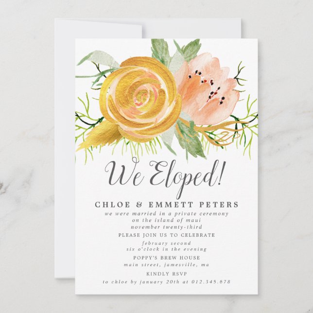 Pink Gold We Eloped Elopement Reception Invitation (Front)