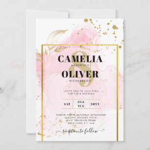 PINK GOLD WEDDING Alcohol Ink Abstract Invitation