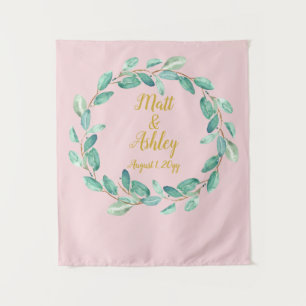 Pink & Gold Wedding Backdrop Photo Booth Greenery Tapestry