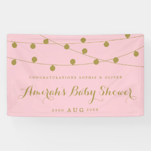 Pink & Gold Whimsical Fairy Lights Baby Shower Banner