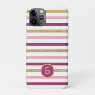 Pink Gold White Classic Stripe Monogram Case-Mate iPhone Case