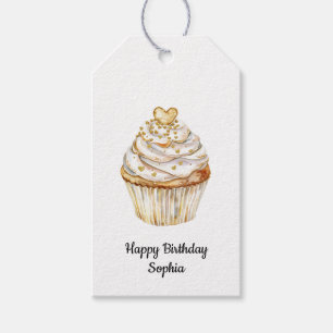 Pink Gold White Cream Heart Cupcake Birthday Gift Tags