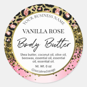 Pink Gold White Leopard Print Body Butter Labels