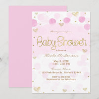 Pink Gold White Polka Dots & Hearts Baby Shower