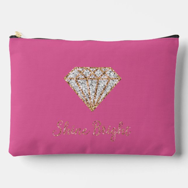 Pink Gold White Sparkle Diamond Accessory Pouch (Front)