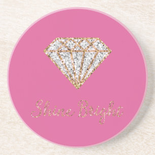 Pink Gold White Sparkle Diamond Coaster