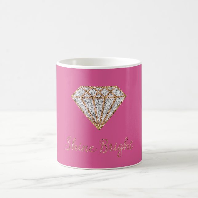 Pink Gold White Sparkle Diamond Coffee Mug (Center)