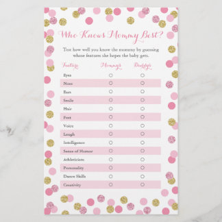 Pink Gold Who Knows Mummy Best Baby Shower Game