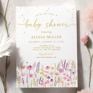 Pink Gold Wildflower Meadow Baby Shower Invitation