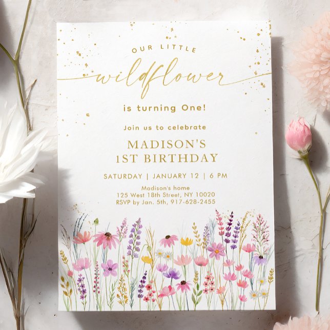Pink Gold Wildflower Meadow Birthday Invitation (Creator Uploaded)