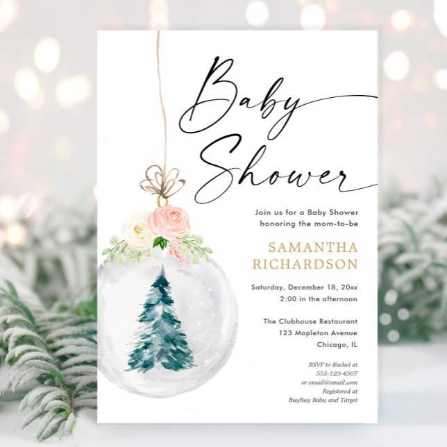 Pink gold winter Christmas tree baby shower Invitation (Creator Uploaded)