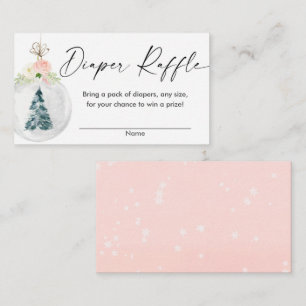 Pink gold winter Christmas tree diaper raffle card