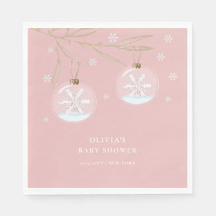 Pink Gold Winter Snowflake Baby Shower Napkin