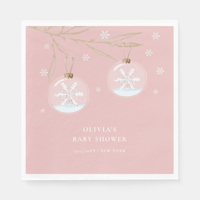 Pink Gold Winter Snowflake Baby Shower  Napkin (Front)