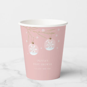 Pink Gold Winter Snowflake Baby Shower  Paper Cups