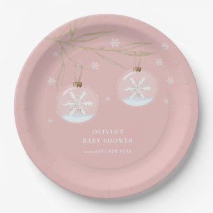 Pink Gold Winter Snowflake Baby Shower  Paper Plate